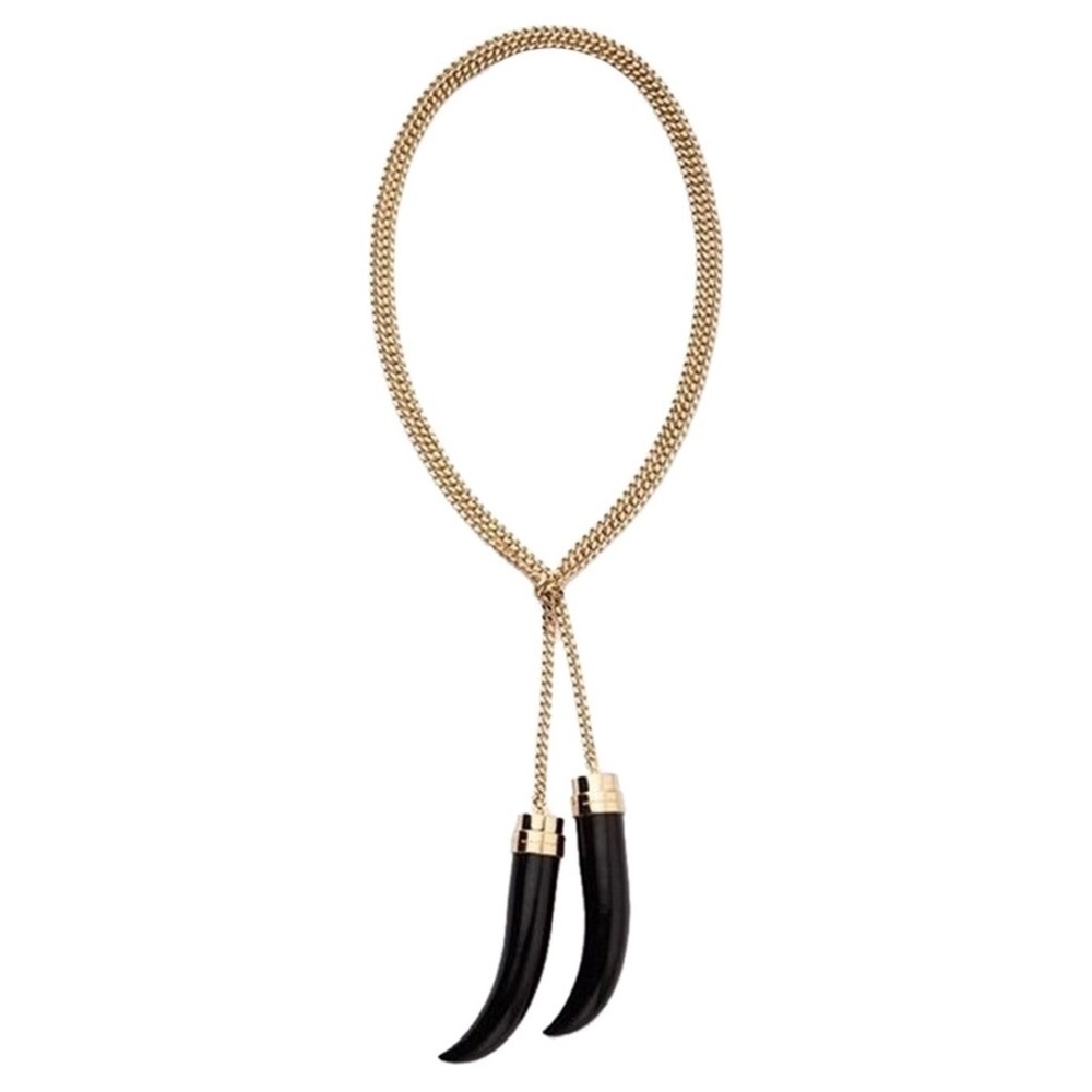 Michael Kors Black Horn Lariat Gold-Plate Necklace​